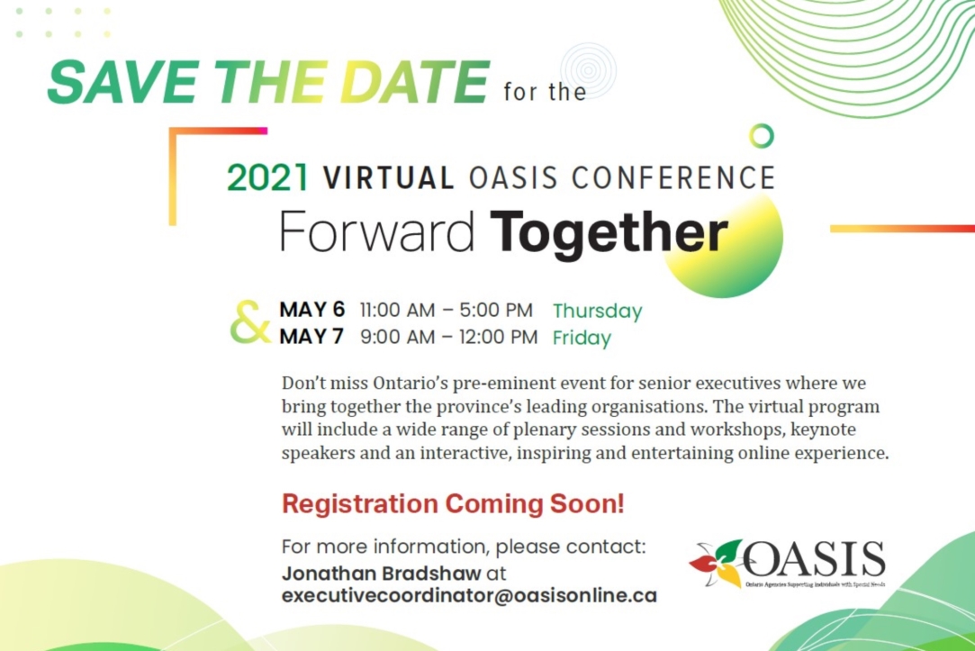 SAVE THE DATE- OASIS Virtual Conference 6th & 7th May 2021!